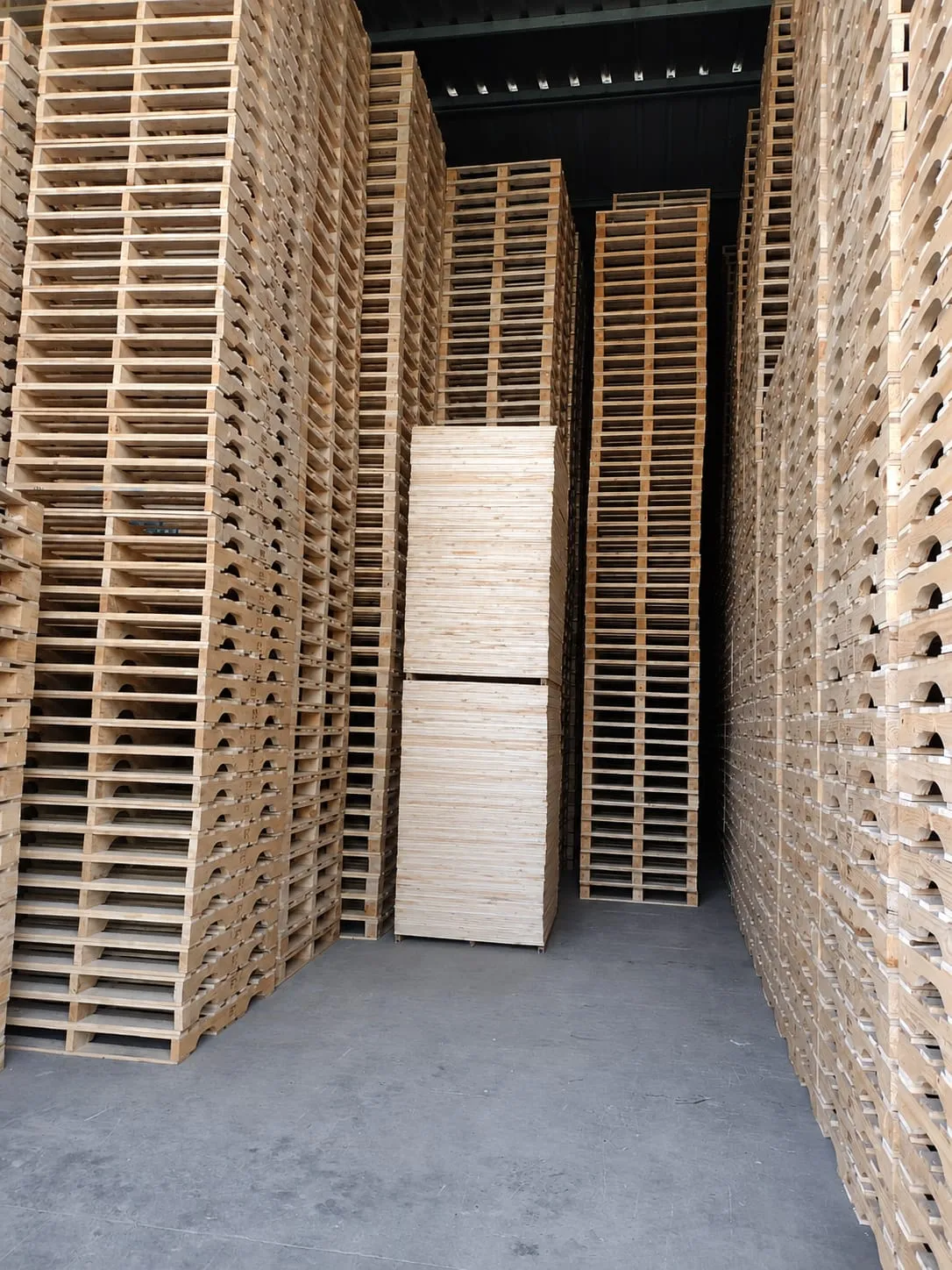 Pallets de madera almacenados en la operación